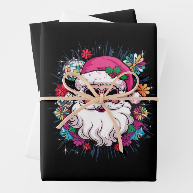 Disco Pink Santa Christmas Funny Xmas Party  Wrapping Paper Sheet (In situ)