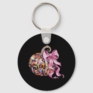 Disco Pumpkin Coquette Bow Aesthetic Autumn Thanks Keychain