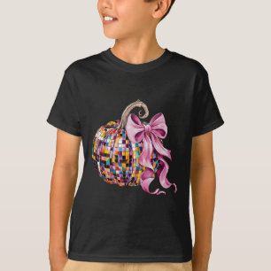 Disco Pumpkin Coquette Bow Aesthetic Autumn Thanks T-Shirt