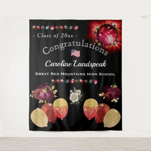 Disco red ball Graduation 2025 Tapestry (Front)