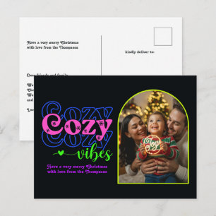 Disco Retro Cozy Vibes Retro Christmas Photo Holiday Postcard