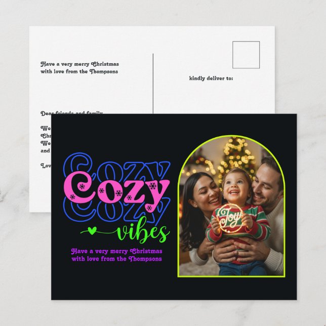 Disco Retro Cozy Vibes Retro Christmas Photo Holiday Postcard (Front/Back)