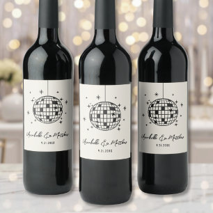 Disco Retro Hand Drawn Wedding Wine Label