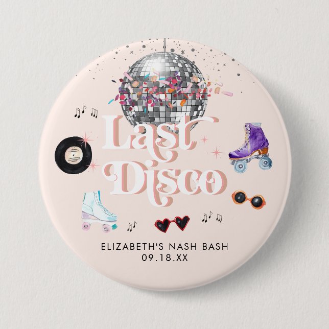 Disco Retro Roller Skating | Bachelorette 3 Inch Round Button (Front)