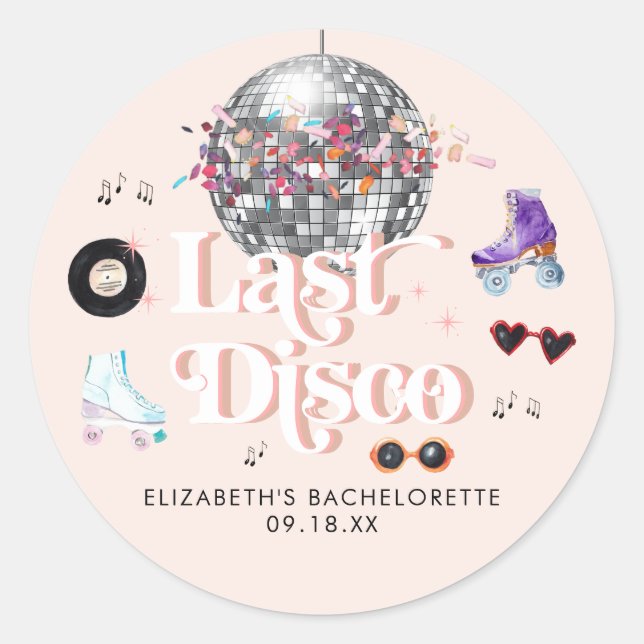 Disco Retro Roller  Skating | Bachelorette Classic Round Sticker (Front)