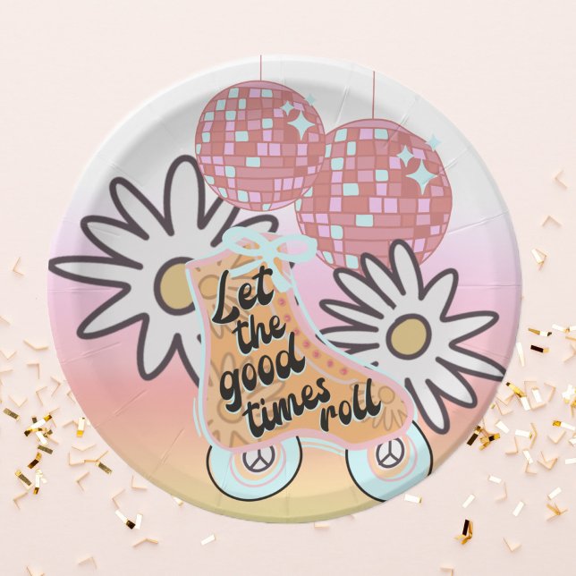 Disco Roller Skating Girls Party Paper Plate (Creator Uploaded)