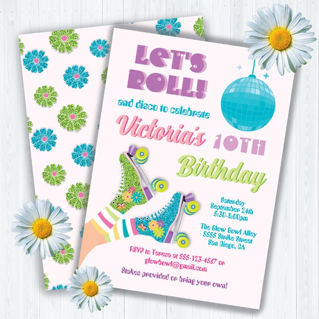 Disco Roller Stake Retro Glitter Hippie Birthday Invitation (Creator Uploaded)