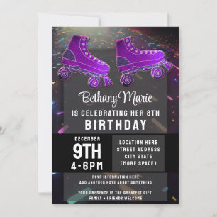 Disco Rollerskating Birthday Glitter Roller Skates Invitation