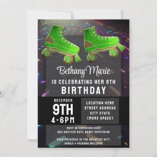 Disco Rollerskating Birthday Glitter Roller Skates Invitation