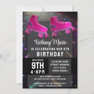 Disco Rollerskating Birthday Glitter Roller Skates Invitation