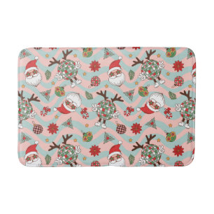Disco Santa and Reindeer Holiday Pattern Bath Mat