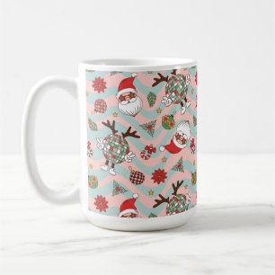 Disco Santa and Reindeer Holiday Pattern Coffee Mug
