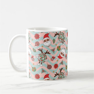 Disco Santa and Reindeer Holiday Pattern Coffee Mug