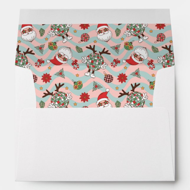 Disco Santa and Reindeer Holiday Pattern Envelope (Back (Bottom))