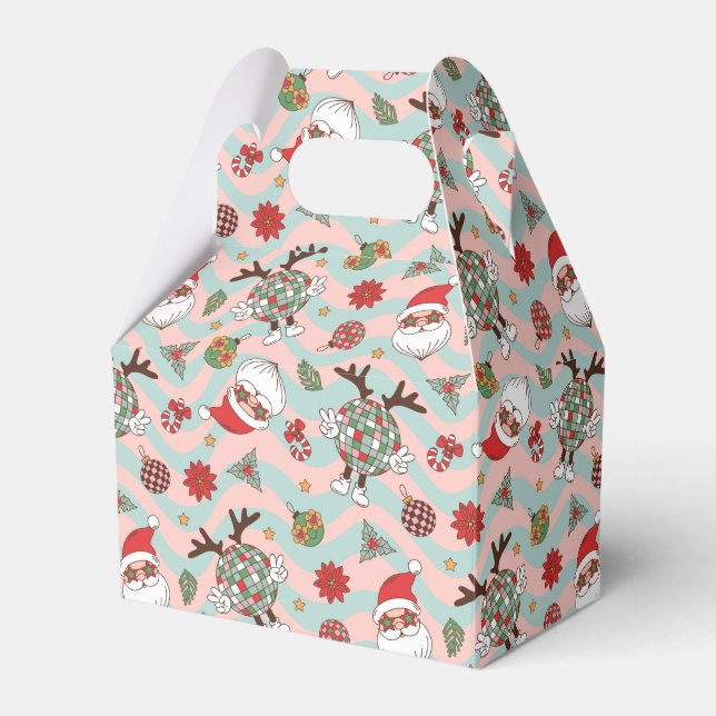 Disco Santa and Reindeer Holiday Pattern Favor Box (Front Side)