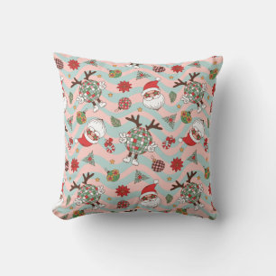 Disco Santa and Reindeer Holiday Pattern Throw Pillow