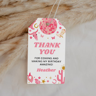 Disco Space Pink Cowgirl Birthday Thank You Favour Gift Tags