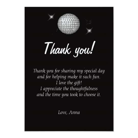Disco Thank You Card Note Black and White