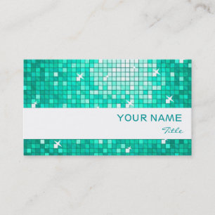 Disco Tiles Aqua  business card white stripe