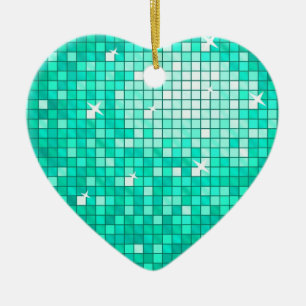 Disco Tiles Aqua ornament heart