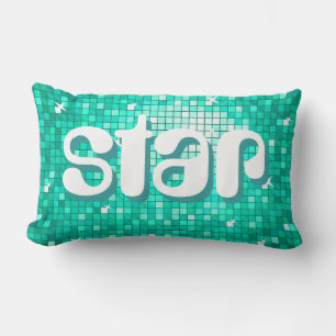 Disco Tiles Aqua 'star' pillow amelia text