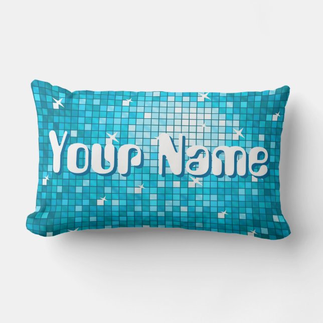 Disco Tiles Blue 'Name' throw pillow lumbar (Front)