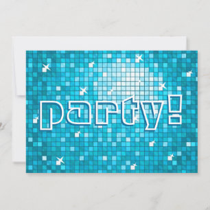 Disco Tiles Blue 'party!' invitation