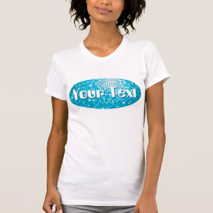 Disco Tiles Blue 'Your Text' oval ladies white T-Shirt