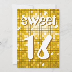 Disco Tiles "Gold" Sweet 16 invitation amelia text