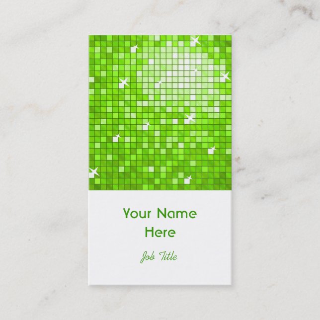 Disco Tiles Green business card white portrait (Front)