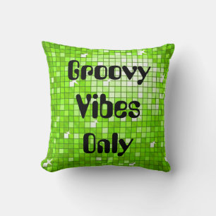 Disco Tiles Green Groovy throw pillow square