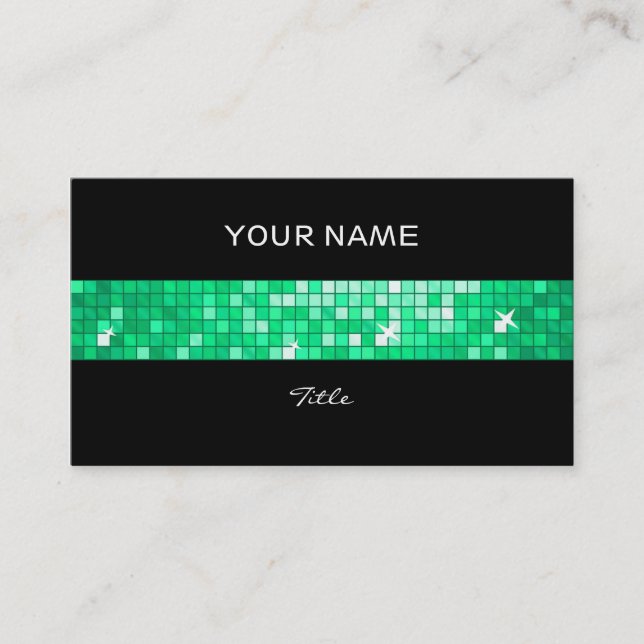 Disco Tiles Jade tile stripe black back Business Card (Front)