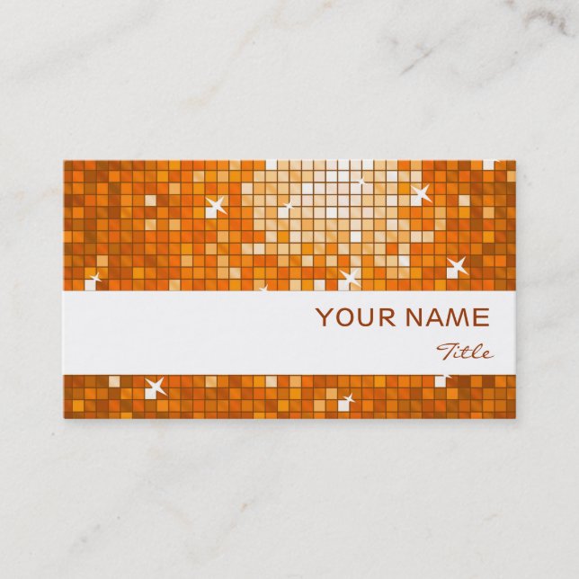 Disco Tiles Orange business card white stripe (Front)