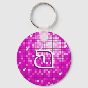 Disco Tiles Pink 'monogram' keychain round
