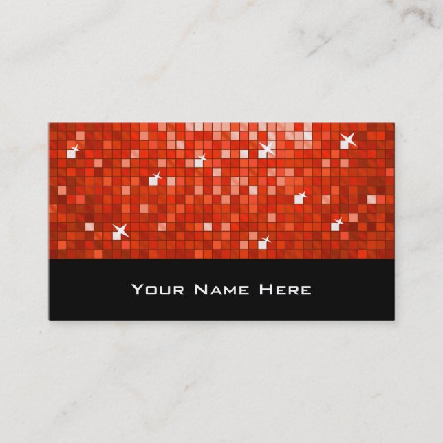 Disco Tiles Red business card black (Front)