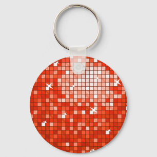 Disco Tiles Red keychain round