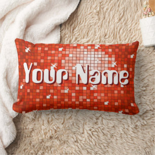 Disco Tiles Red 'Name' throw pillow lumbar
