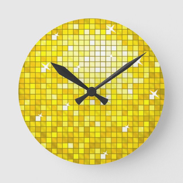 Disco Tiles Yellow print wall clock (Front)