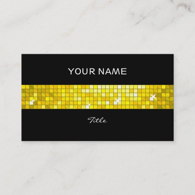 Disco Tiles Yellow tile stripe black back Business Card (Front)