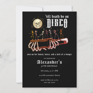 Disco Till Death Skull Bones Beers Boogie Birthday Invitation