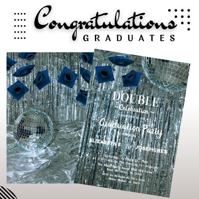 Disco Two Graduates Double Graduation Party 2025 Invitation (Creator Uploaded)