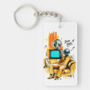 Disco Vibes Retro 80s Disco Ball Art Keychain
