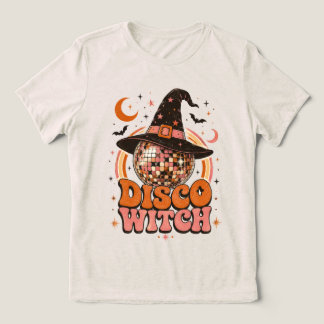 Disco Witch Retro Halloween Disco Ball Graphic Tri-Blend Shirt