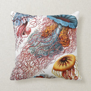 Discomedusae by Ernst Haeckel Throw Pillow
