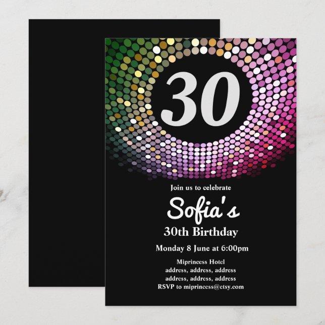 discothèque, vintage, danse invitation pour fêter  (Devant / Derrière)