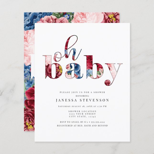 Discount Blue and Red Floral, Baby Shower (Front/Back)