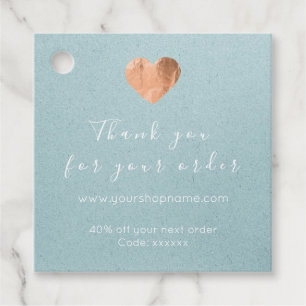 Discount Code Logo Heart Blue Kraft Thank You Favour Tags