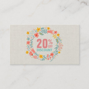Discount Coupon Card - Elegant Linen Floral Wreath