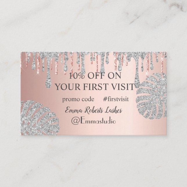Discount Sale Deal Offer Promo Code First Visit Business Card (Front)