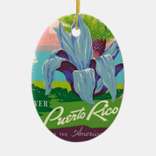 Discover Puerto Rico Vintage Travel Art Ceramic Ornament